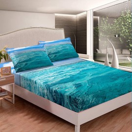 Ocean Theme Fitted Sheet 140 x 200 cm Sea Printed Bed Sheet Set for Children Boys Girls Kids Hawaiian Beach Fitted Sheet Ultra Soft Summer Teal Ocean Decor
