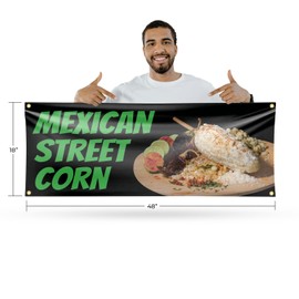 Mexican Street Corn Banner Sign 18 Inch x 48 Inch | 13 oz Vinyl with Metal Grommets | Heavy-Duty Single-Sided Outdoor Durable Printed High-Quality Weatherproof | Made in the USA