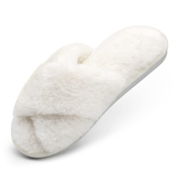 DreamQuil Women's House Indoor Slippers Cross Band Plush Fluffy lightweight