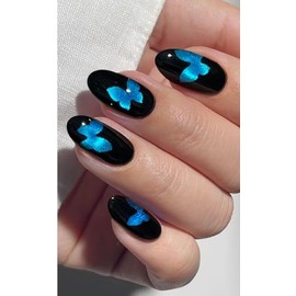 JMEOWIO Nagelfolie UV Härtend Blaues Katzenauge Schmetterling UV Gel Nail Strips Nagelsticker Nagelaufkleber Nail Art Dekoration Nageldesign Zubehör