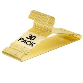 Gold Wire Metal Hangers Bulk 30 Pack with Notches for Standard Size Coats, Shirts, Suits, Pants, Dresses, Durable, Heavy Duty, Space Saving