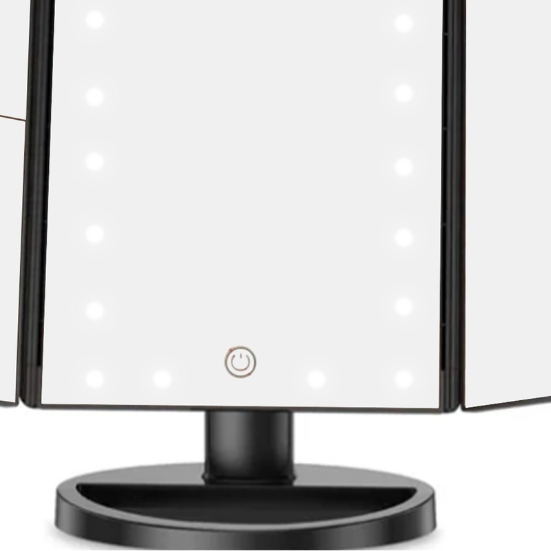 LED Vanity Mirror Three Fold USB Black with Data Cable