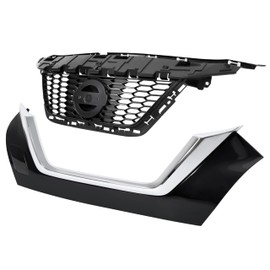 HECASA Grille Assembly Compatible with 2020-2021 Nissan Versa S Sedan 623105EF0A 620705EE0A ABS Plastic Black+Silvery Painted+Chrome Replacemant