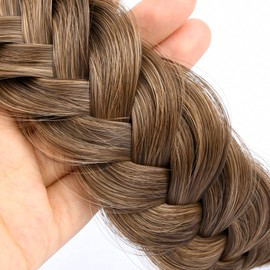 DIGUAN Wide Messy Braided Headband With Teeth Synthetic Hair Plaited Headband High Elasticity Braids Chunky Fishtail Braided Hair Band Hairpiece for Girls Women Beauty Accessory (Claybank)