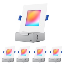 JULLISON 4" LED Smart Slim Recessed Pot Light, Square, WiFi APP & Voice Control, 120VAC, 9W, 600LM, RGB + 2700K-6000K, ETL & FCC & IC Rated, Wet Location, Works With Alexa/Google Home, White - 4 Packs