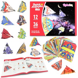 Paper Airplane Kits, Origami Kit for Kids 5-8 8-12, 12 Classic Origami Designs, 36 Sheets of Colorful Origami Paper, Crafts for Kids Activities, Airplane Gifts for Kids Ages 5-12 Boys and Girls