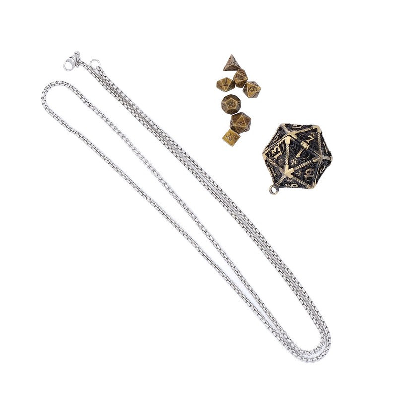 Mini Dice Set Necklace Antique Tiny Small Metal Hollow Polyhedral