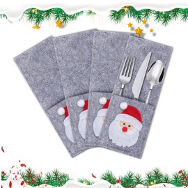 EKKONG Christmas Cutlery Holder, Santa Claus Cutlery Bag, Christmas Cutlery Holder Bags, Christmas Table Decoration, Pack of 4