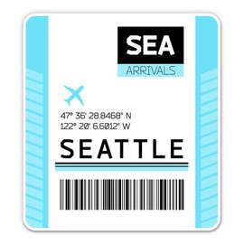 Squiddy Seattle Tacoma Airport Code SEA Travel Luggage Tag - Vinyl Sticker Decal for Phone, Laptop, Water Bottle (3" high)