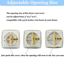 Amonk Adjustable Dryer Vent Cover Outside 4'' to 5'' to 6'' Plastic Louvered Outdoor Dryer Vent Covers for Wall Airflow Vent Dryer Cover with 8 Screws, White