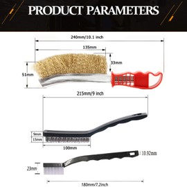 Wire Brush Set Small Wire Brushes with Bristles Made of Stainless Steel Brass and Nylon Curved Handle for Cleaning Welding Slag and Rust (9 Pieces)