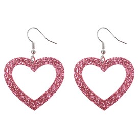 LUTER Heart Earrings, Pink Heart Earrings Glittering Large Heart Earrings for Women Cute Heart Stud Earrings Heart Earrings Dangle for Girls Women Valentine's Day Mother's Day, Plastic