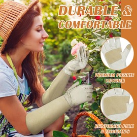 HANDLANDY Long Gardening Gloves for Men and Women, Pigskin Leather Rose Pruning Gloves- Breathable & Durability, with Thorn Proof Gauntlet Medium