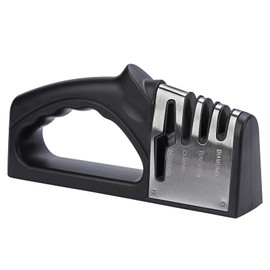 LSXKAMIX 4-in-1Manual Knife Sharpener Suitable for kitchen knives, fruit knives, steel knives, scissors, and 3-level precision sharpening.Non slip base, suitable for home use (black)