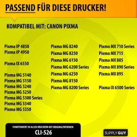 Supply Guy 5 Printer Cartridges with Chip Compatible with Canon CLI-526 Cyan for IP4850 IP4950 IX6550 MG5150 MG5250 MG5340 MG5350 MG6150 MG6250 MG8150 MG8240 MG8250 MX715 MX885 MX895