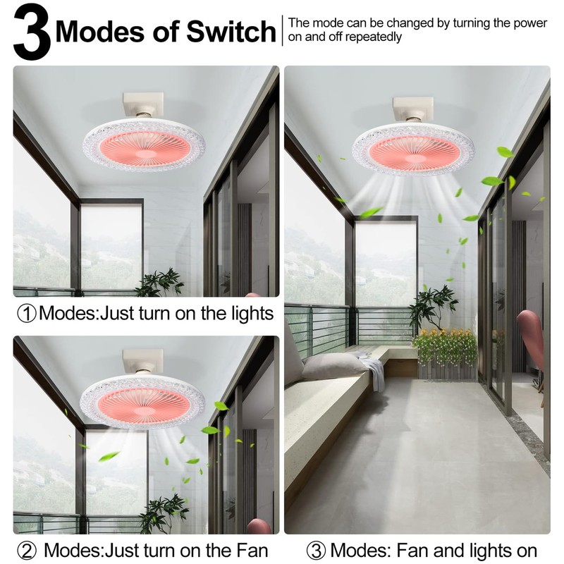 Enclosed Ceiling Fan with Light and Remote Adjustable Timing Mini