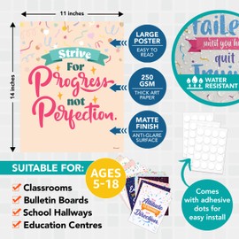 15 Motivational Posters for High School Classroom - 11x14in Large Inspirational Posters for Classroom High School, Confetti Classroom Decorations, High School Motivational Posters for Classroom