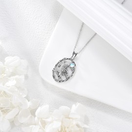 AXOMY Raven Necklace 925 Sterling Silver Crow With Moonstne Pendant Necklace Raven Jewelry Gifts for Women