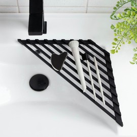 PURADRY Beauty Tool Drying Rack Silicone Wrapped Over The Sink Drying Rack for Bathroom Anti-Slip & Anti-Rust Dishwasher Safe Drying Rack for Bathroom, 17” x 6.5” (Black)