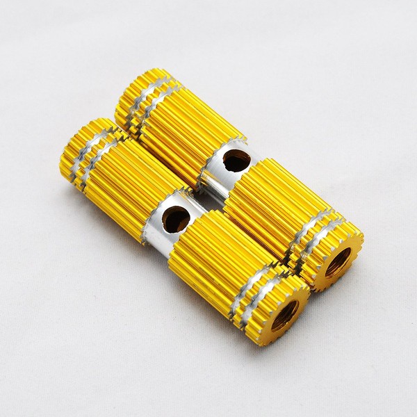 QQ Studio 2 PCS Kid Size Long-Lasting Anodized Alloy Bike Pegs Fits Most Normal Bicycle Axles Gold Model (2.67in Length, 0.35in Diameter Hole, 0.75in Width)