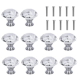 Easily Life 10 Pcs White Clear Crystal Glass Cabinet Knobs 30mm Diamond Shape Drawer Kitchen Cabinets Dresser Cupboard Wardrobe Pulls Handles