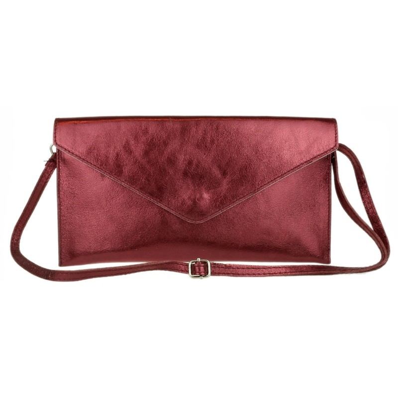 Girly Handbags Italian Suede Envelope Clutch Bag, Metallic Burgundy