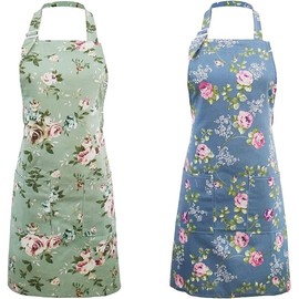Forreen Women's Cooking Apron, Pack of 3 Kitchen Aprons, Waterproof Oil-Resistant Baking Apron, Fashionable Cute Large Pockets Apron with Wipe Clean Cloth for Cooking, Baking, Gardening, c