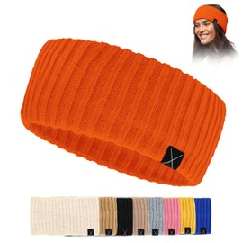 Women's Extra Wide Headband, Warm Knitted Headband, Ear Warmers in Many Colours (Orange)