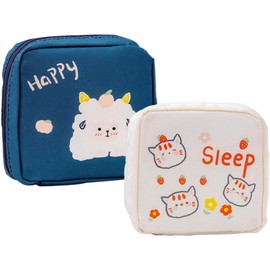 Milisten Bolsa de Almacenamiento para Toallas Sanitarias Práctico y Portátil de Gran Capacidad 2 Piezas de Tela Oxford Diseño de Dibujos Animados para Uso Femenino