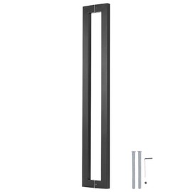 Ranbo Squared-Shaped/Rectangle 60" Large Push Pull Door Handle, Back to Back,1462mm (57 9/16 inch) CTC, 304 Stainless Steel, for Barn,Front, Wood, Commercial, Entrance Door, Matte Black
