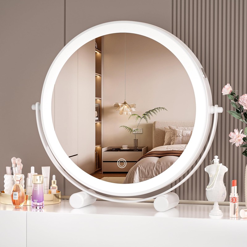 Hasipu 10-inch Lighted Makeup Mirror with Magnification, White Frame Rechargeable