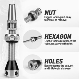 BWSHLF Tubeless Presta Valve Stem 40/44/55/60/65/80/100 mm, Super Light Alloy Presta Valve Stem Kit with Valve Core Remover Tool and Valve Stem Caps - Multiple Color and Size Options(Pair)
