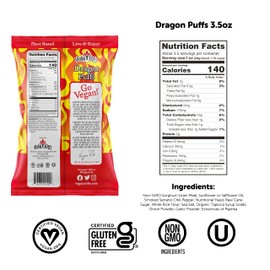 Vegan Rob's Dragon Puffs Baked Firey Bites with Clean & Sustainable Ingredients - Healthy Snacks for Kids & Adults - Plant Based & Gluten Free - 4 Count (3.5 Ounce)