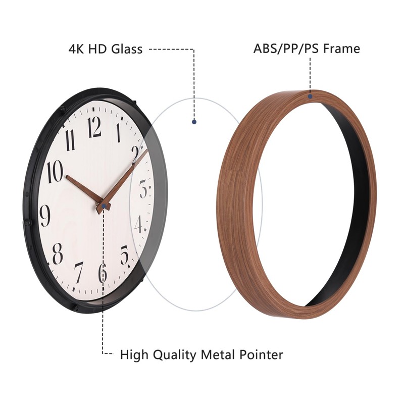 Topkey 12 Inch Round Silent Wall Clock with Wooden Hour