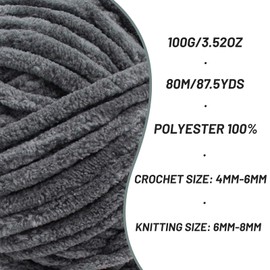 3 Pack Chunky Chenille Yarn for Crocheting, Baby Yarn for Crocheting Soft Blanket, 262.4 yds /10.5 oz Crochet Yarn, Bulky 5 Amigurumi Yarns, Fluffy Velvet Yarns for Knitting Crafts (3 Dark Gray)