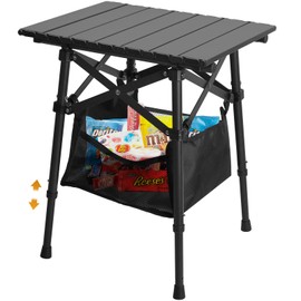 Audoyon Folding Camping Table - Small Outdoor Table with Storage Bag - Adjustable Height 14.2'' & 18.9'', Portable Lightweight Aluminum Foldable Side Table for Picnic, BBQ, Beach & Tailgating