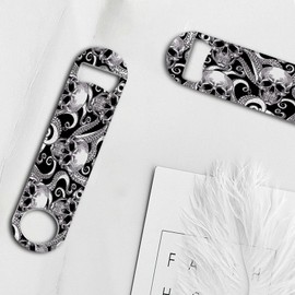 TESIQIMT Beer Bottle Openers,Heavy-Duty Stainless Steel Flat Openers,Sturdy and Durable Openers Perfect for Kitchen Restaurant Bar-2PCS(Skull black)