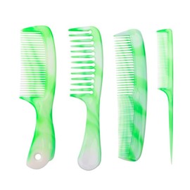 4 PCS Hair Comb Set, Wide-Tooth, Fine-Tooth, Rat Tail, and Dual Comb for Men and Women (Green, One size)