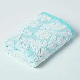 HOMESCAPES Luxury Turquoise Hand Towel 100% Turkish Cotton Patterned Small Towel Super Soft & Absorbent Extra Thick 600GSM Ringspun Aqua Towel For Bathroom with Damask Pattern