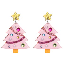 Christmas Earrings for Women Christmas Tree Earrings Pink Christmas Earrings Dangling Cute Christmas Dangle Earrings Jewelry for Women (star)