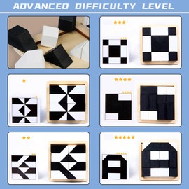 Jastown Wooden Hidden Block Puzzle,Hiding Blocks Montessori Toy for 3 4 5 6 Years Old,Educational Black and White Montessori Puzzle Games Cubes for Kids,Geometric Shape Matching Game