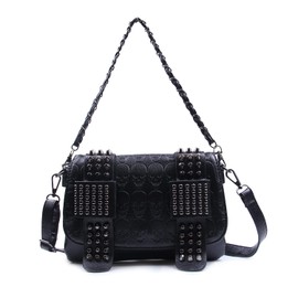 Syrads Women's Studded Skull Crossbody Shoulder Bag Punk Gothic Studs PU Handbag Women Skull Print Gothic Crossbodybag,Black-02