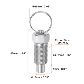 QUARKZMAN Pack of 2 Spring Pressure Pins with Pull Ring M16 x 1.5 Thread Size 0.96 Inch Thread Length Pin Diameter 10 mm Flat Head Carbon Steel Non-Locking for Industrial Equipment
