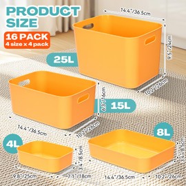 Quzzil 16 Pack Classroom Storage Bins 4 Size Plastic Colorful Containers for Organizing Cabinets Shelves Pantry Organizers and Storage Pantry Bins for Kitchen Bathroom Office Classroom