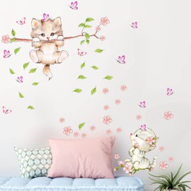 WANDKIND Cat on a Branch Wall Sticker V333 Hand-Drawn Sticker Nursery Wall Sticker Children's Room Decoration Cats Cat Babies Cat Puppies for Baby Room (40 x 40 cm)