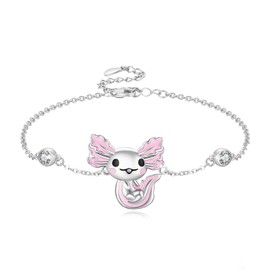 Axolotl Bracelet 925 Sterling Silver Pink Newt Adjustable Bracelet Animal Link for Women Mexican Salamande Axolotl Jewelry Gifts for Daughter Her Birthay