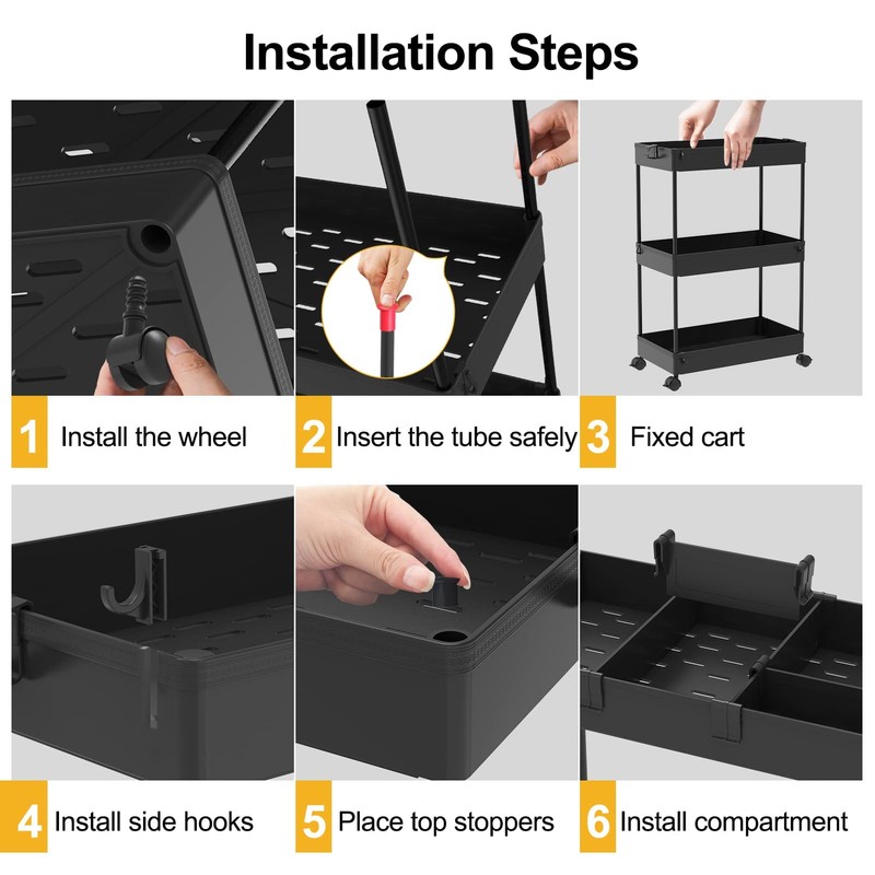 SPACELEAD Slim Storage Cart 3 Tier,Bathroom Organizer Rolling Utility,Mobile Shelving