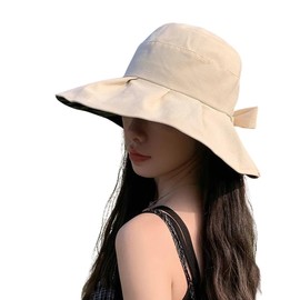 HIQIU Wide Brim Women's Sun Hat Foldable Sun Protection Hat Summer Beach Fishing Travel Beach Hat Bucket Hats, beige