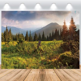 ASDCXZ Natural Landscape Photo Wall Background 2.2 x 1.5 m, Green Forest Mountains Sunset Photography Background Landscape Travel Suburbs Picnic Camping Outdoor Adventure Photo Studio Props