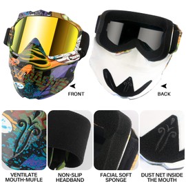 GGBuy Motorcycle Goggles with Detachable Face Mask, Full Face Motocross Goggles for ATV Dirt Bike MX Offroad Racing Paintball Airsoft Mask, Anti-Fog Windproof for Men Women